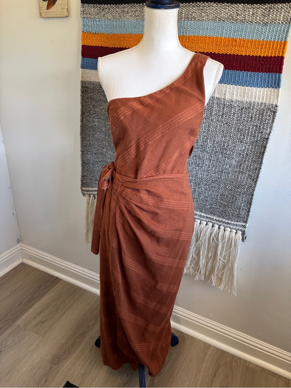 Free People One-Shoulder Rust Brown Wrap Dress